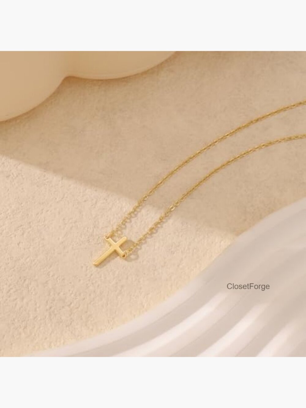 Dainty 14k Gold Plated Cross Pendant Necklace Minimalist Faith Jewelry - Picture 6 of 7